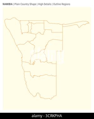 A vector illustration of Namibia's plain country map, featuring high detail and an outline regions style, showcasing the shape of Namibia. Stock Vector