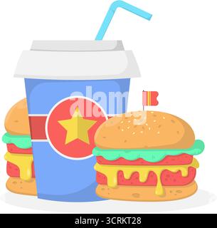 illustration of a delicious soda drink and hamburger Stock Vector