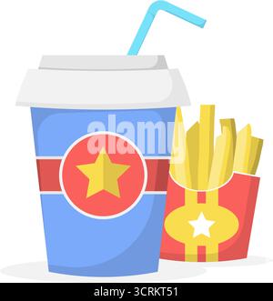 soda drinks and french fries, fast food menu packages Stock Vector