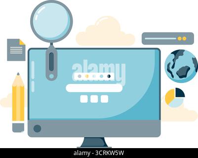 illustration of internet browser on computer, site search Stock Vector