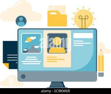 computer menu display, gallery software and contacts Stock Vector