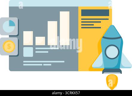 company business growth, growth graph, rocket launching in front of the graph Stock Vector