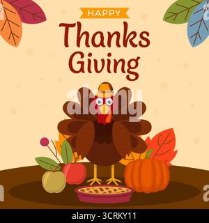 illustration happy thanksgiving day in flat design style Stock Vector