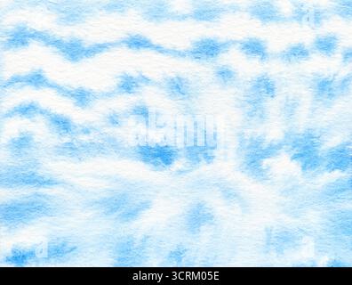 Abstract blue and white tie-dye pattern on textured fabric background, watercolor effect. Stock Photo