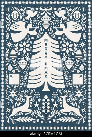 Nordic Angels Christmas Tree Design Stock Vector
