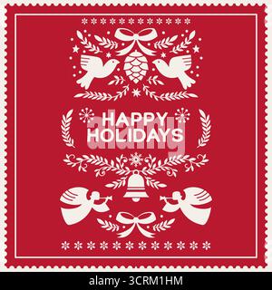 Red Angels And Birds Greeting Stock Vector