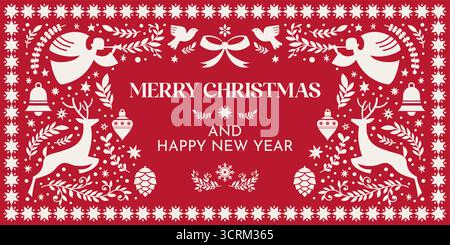 Merry Christmas Angels Folk Card Stock Vector