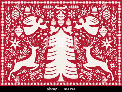 Festive Angels And Deer Composition Stock Vector