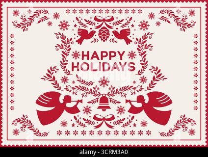 Folk Angels Holiday Greeting Illustration Stock Vector