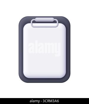 Black clipboard with blank paper sheet. Business, education, productivity, notes, document, task and office work concept. 3d vector icon. Cartoon mini Stock Vector