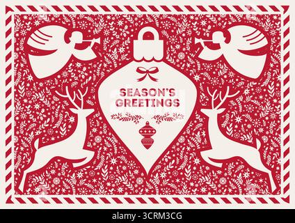 Angels Deer Ornament Greeting Card Stock Vector