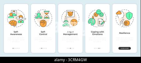 Emotional and self regulation skills onboarding mobile app screen Stock Vector