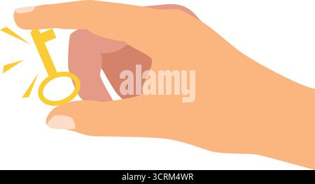Hand holding golden key. Key takeaways design. Clipart image isolated on white background Stock Vector