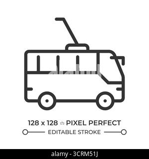 Trolleybus pixel perfect line icon Stock Vector