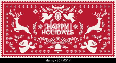 Angels Reindeer Holiday Greeting Card Stock Vector