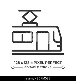 Tram pixel perfect line icon Stock Vector
