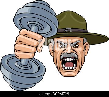 Drill Instructor Sergeant Weight Lifting Gym Man Stock Vector