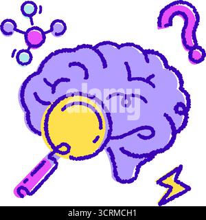 playful education brain learning progress concept flat outline hand drawn grunge stroke Stock Vector