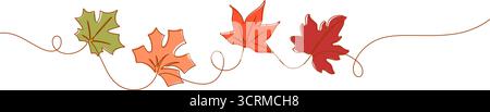 autumn leaf color decorative element one line drawing continuous minimalism handdrawn Stock Vector