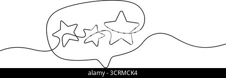 one line drawing of review stars user experience continuous. three stars satisfication ranking popular vote handdrawn minimalism decorative art copy s Stock Vector