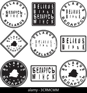 Belarus Minsk Round Seal Map Design Stock Vector