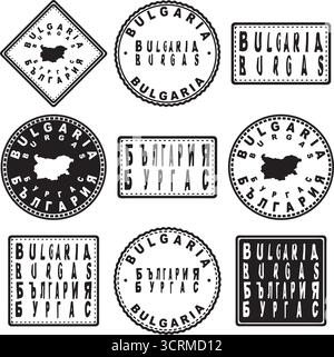 Bulgaria Burgas Round Seal Map Design Stock Vector