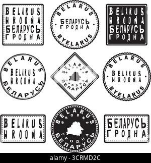 Belarus Hrodna Round Seal Map Design Stock Vector