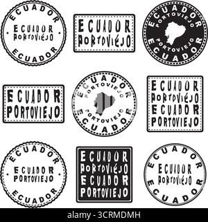 Ecuador Portoviejo Round Seal Map Design Stock Vector