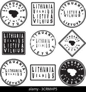 Lithuania Vilnius Round Seal Map Design Stock Vector