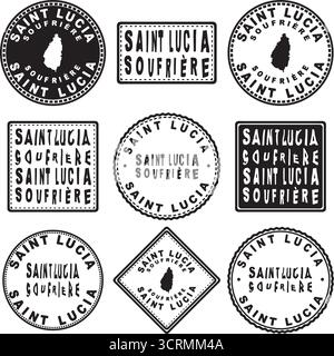 Saint Lucia Soufriere Round Seal Map Design Stock Vector