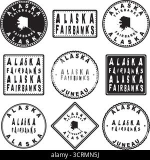 Alaska Fairbanks Round Seal Map Design Stock Vector