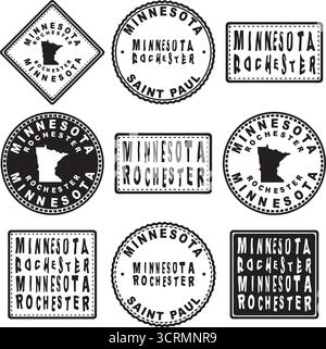 Minnesota Rochester Round Seal Map Design Stock Vector