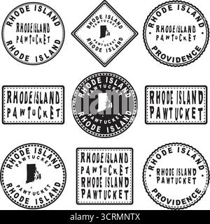 Rhode Island Pawtucket Round Seal Map Design Stock Vector