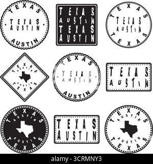 Texas Austin Round Seal Map Design Stock Vector