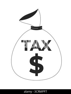 Tax money bag 2D line object Stock Vector