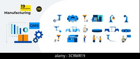 Manufacturing and industrial production process cartoon flat illustrations mega bundle Stock Vector