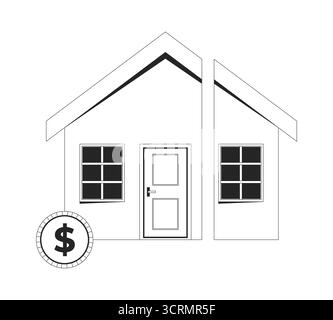 Split house dollar coin 2D line object Stock Vector
