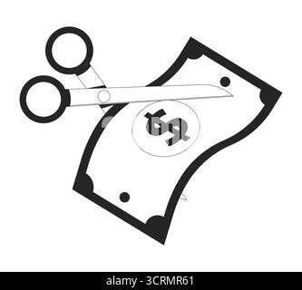 Scissors cutting dollar bill 2D line object Stock Vector