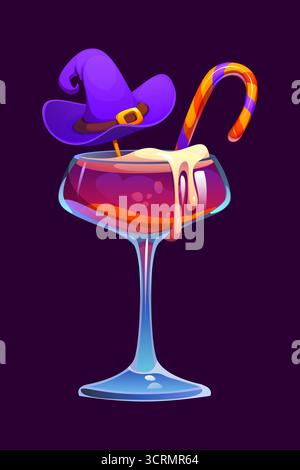 Halloween cocktail in a glass with a witch hat Stock Vector