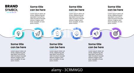 Infographic template with icons and 6 options or steps. Horizontal timeline. Can be used for workflow layout, diagram, banner, webdesign. Vector illus Stock Vector