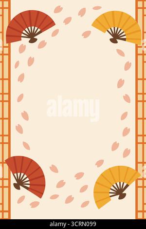 A classic border accented with folded hand fans in the corners and subtle motifs along the edges Stock Vector