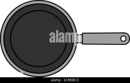 A simple nonstick style skillet seen from above with a dark round base and slim side handle Stock Vector