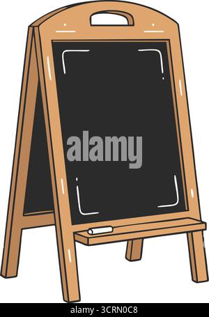 A portable standing sign with double wooden legs and a blank chalkboard panel ready for menus or messages Stock Vector