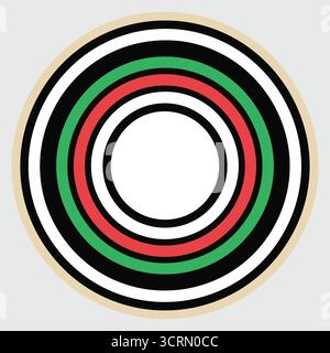 A clean circular frame built from alternating black white red and green rings forming a striking target style border Stock Vector