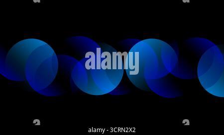 Minimal abstract background with overlapping blue gradient circles on black, modern digital art design, vector illustration Stock Vector