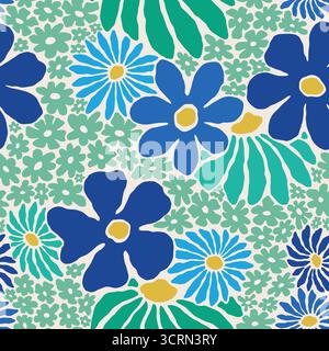 Bold Retro Florals seamless pattern. Vector illustration flat design background. Stock Vector