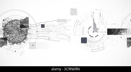 Technological art. Combination of sphere with technological lines and circles in one illustration. Vector. Stock Vector