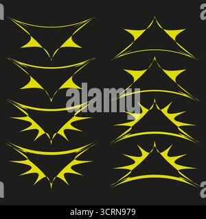 Explosion triangles set. Dynamic burst shapes. Yellow accent Vector. Dark background elements. EPS 10. Stock Vector