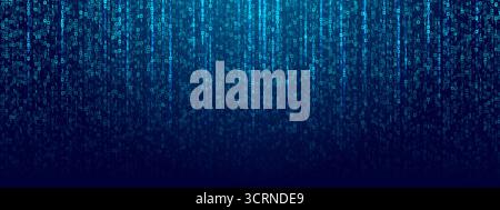 Binary code rain background in blue. Abstract matrix effect Stock Vector
