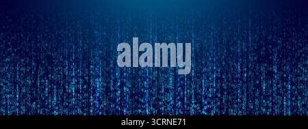 Binary rain background with glowing 0 and 1 digits. Matrix effect Stock Vector